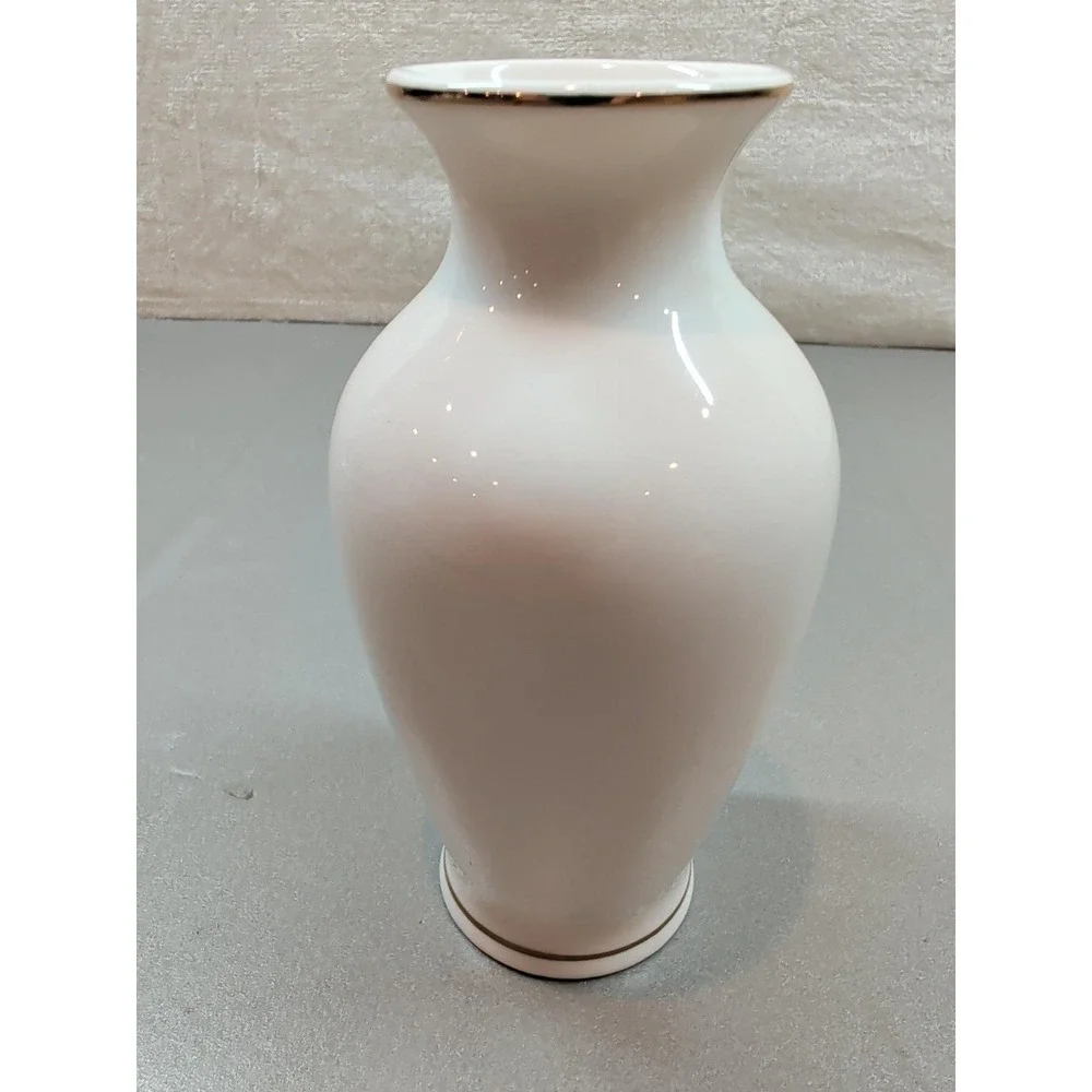 Yamaji Japan Floral Porcelain Bud Vase Purple Iris Gold Rim Vintage 6.75 inch
